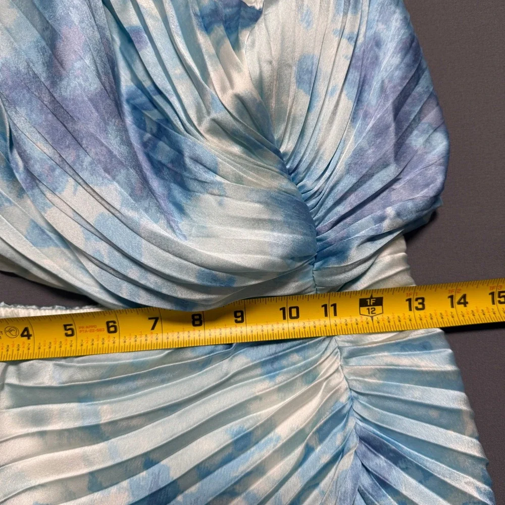 Abercrombie & Fitch Maxi Dress Women M Blue One Shoulder Pleated Cutout Formal